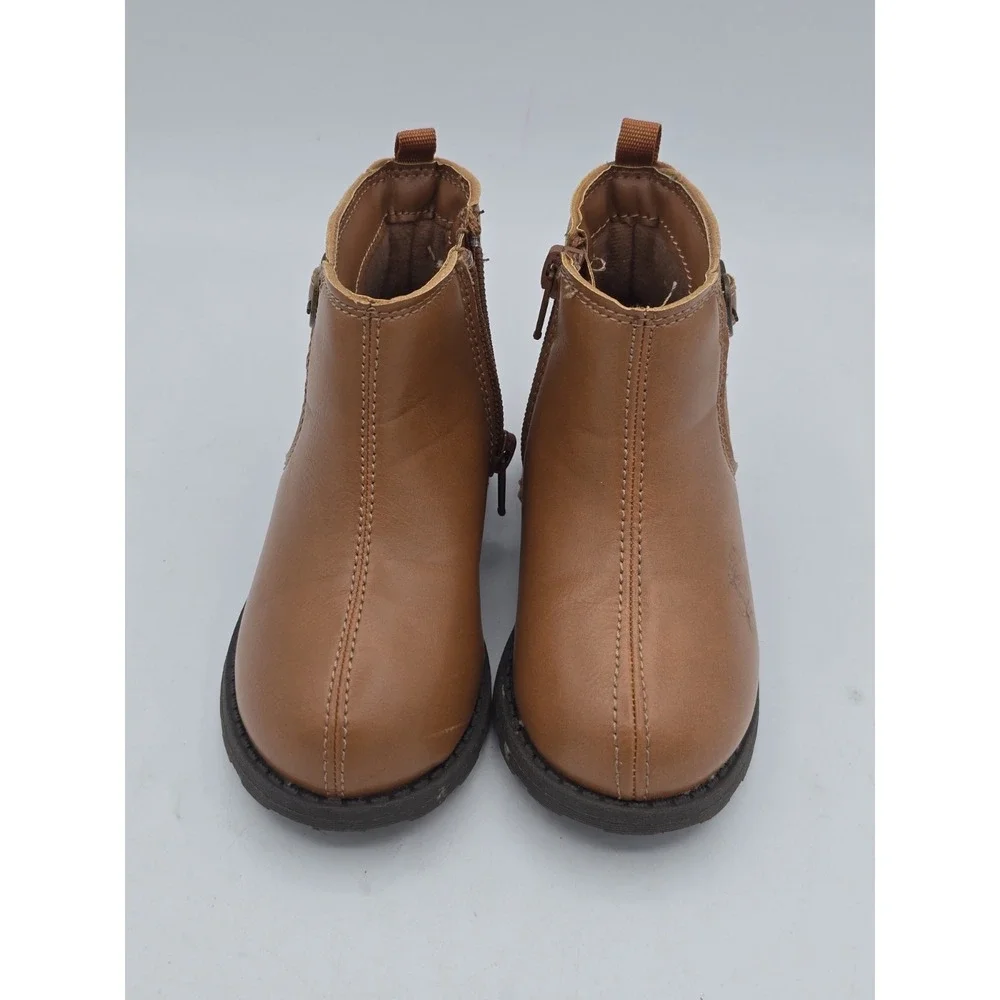 Carter's Toddler Girl Size 7 Lena Ankle Boots Tan Side Zip Up‎ Heart Buckle